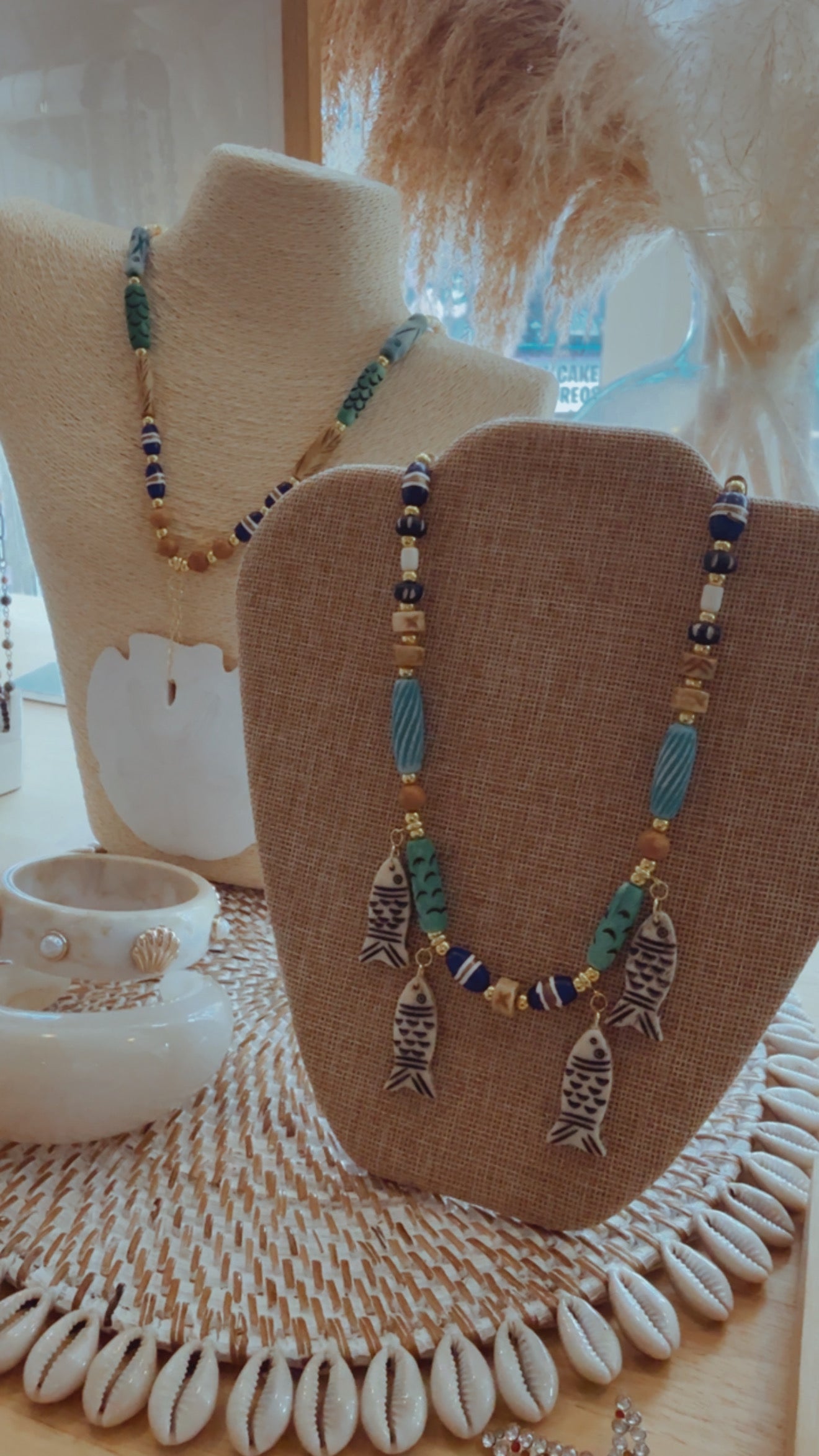 Handmade Bone Bead Fish Necklace