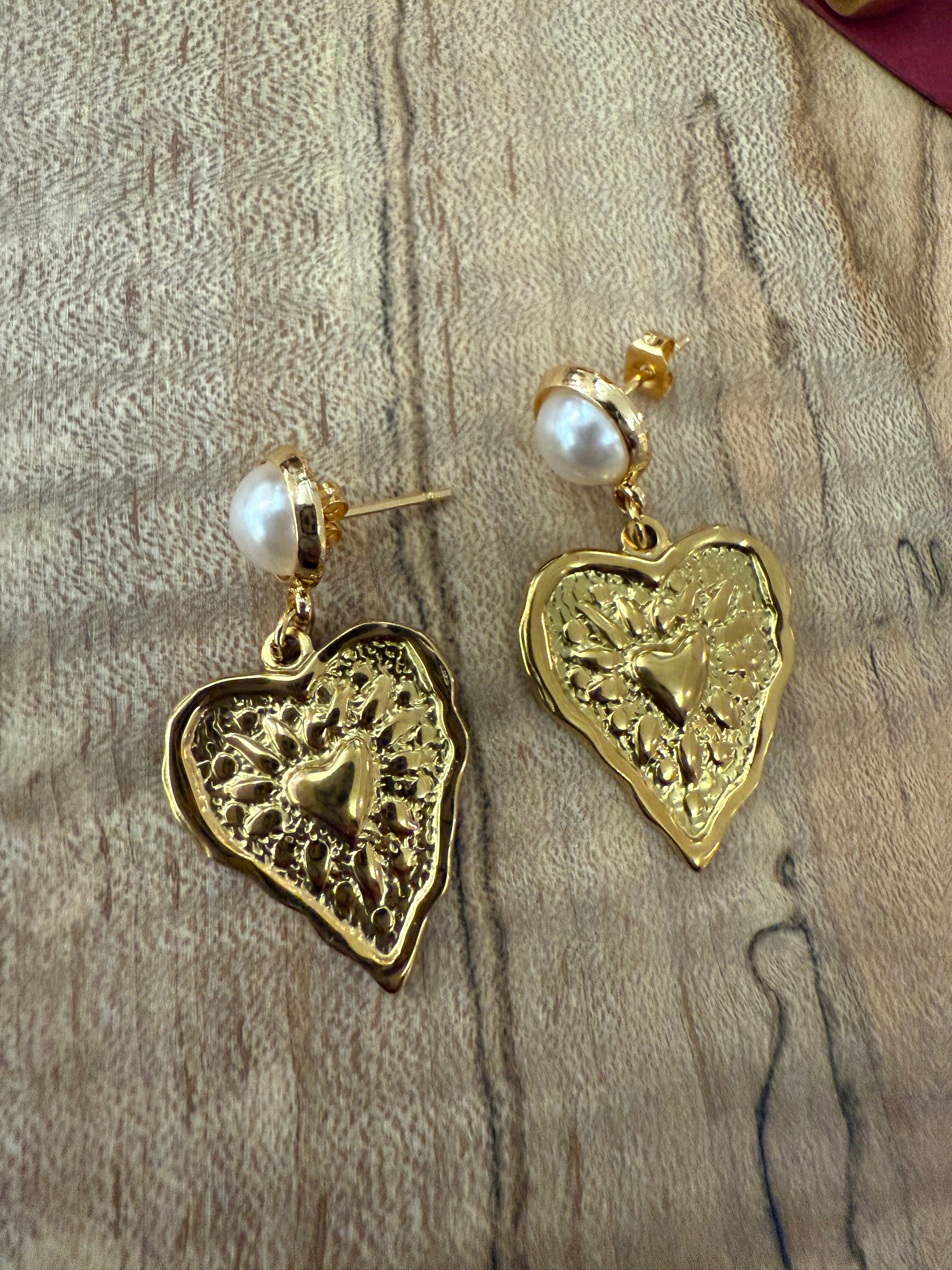 Bleeding heart pearl earrings
