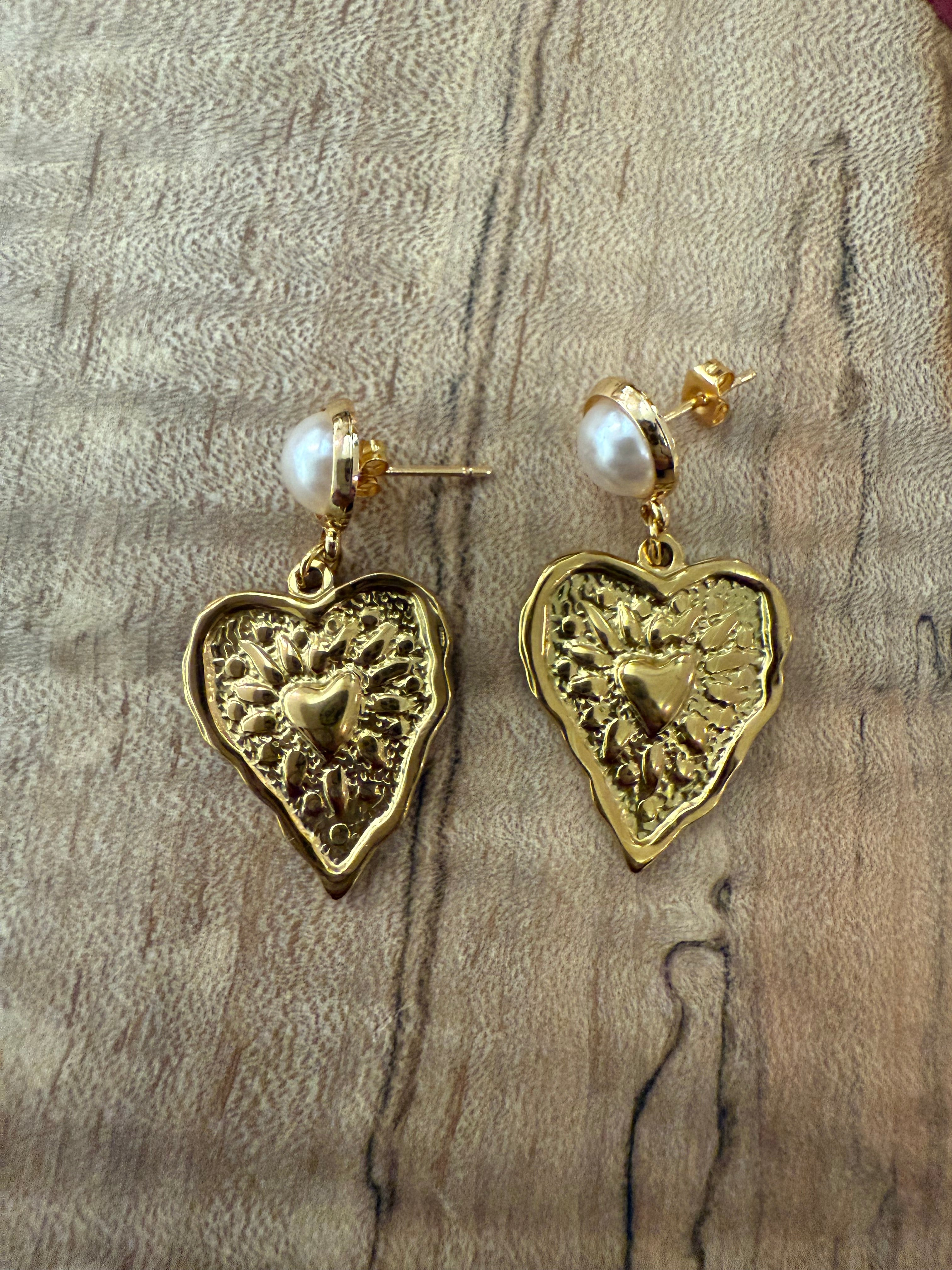 Bleeding heart pearl earrings