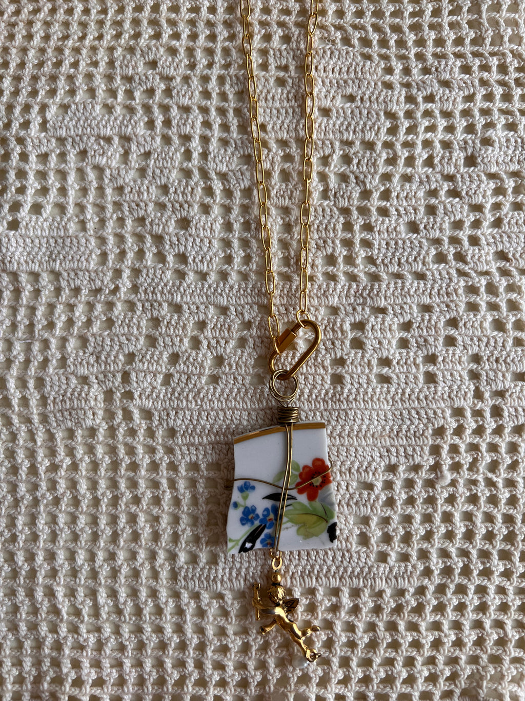 Vintage China and Cherub Necklace